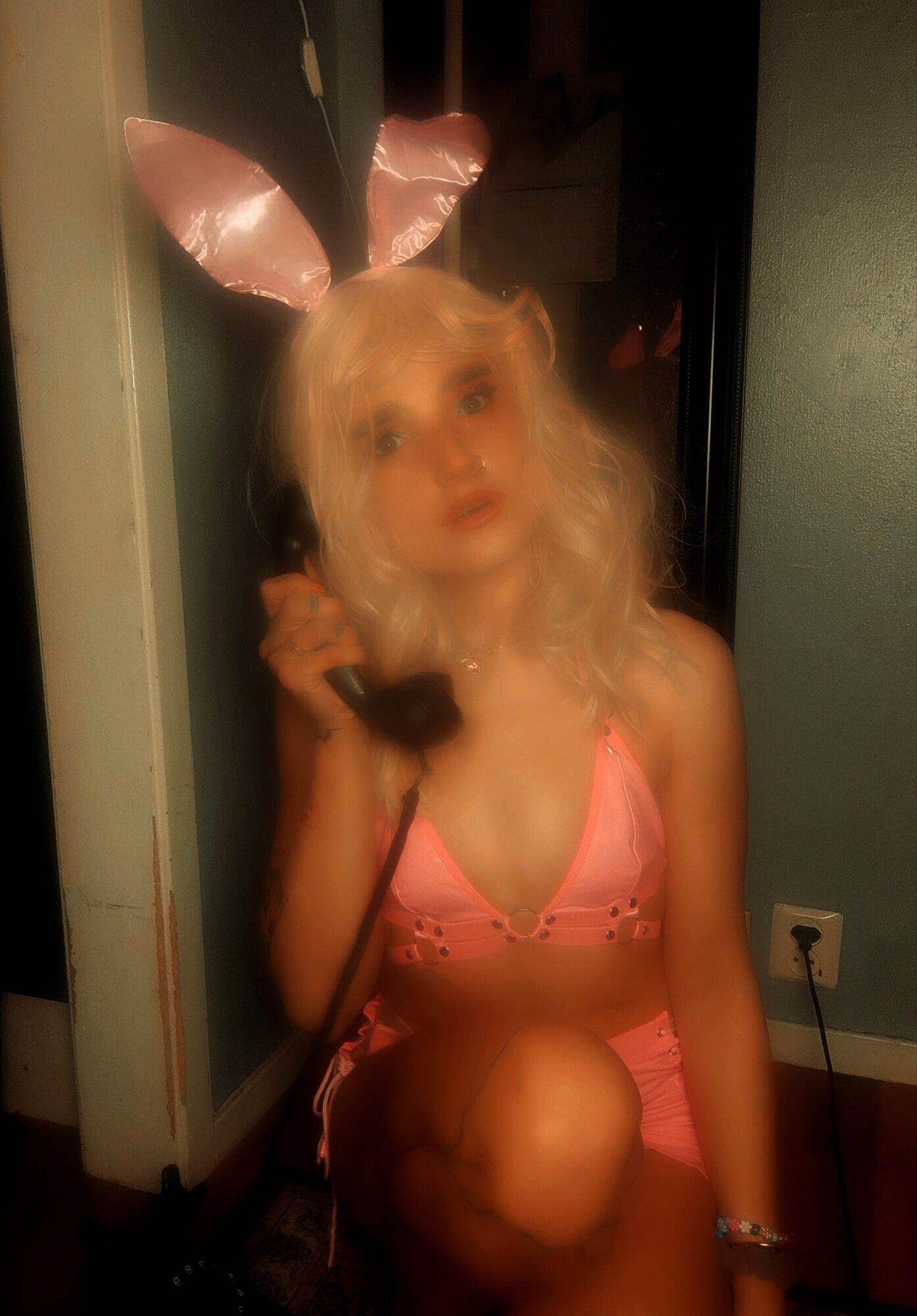 Pink bunny talking on the phone while showing off pussy #48
