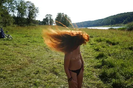 redhair on volga river beach         