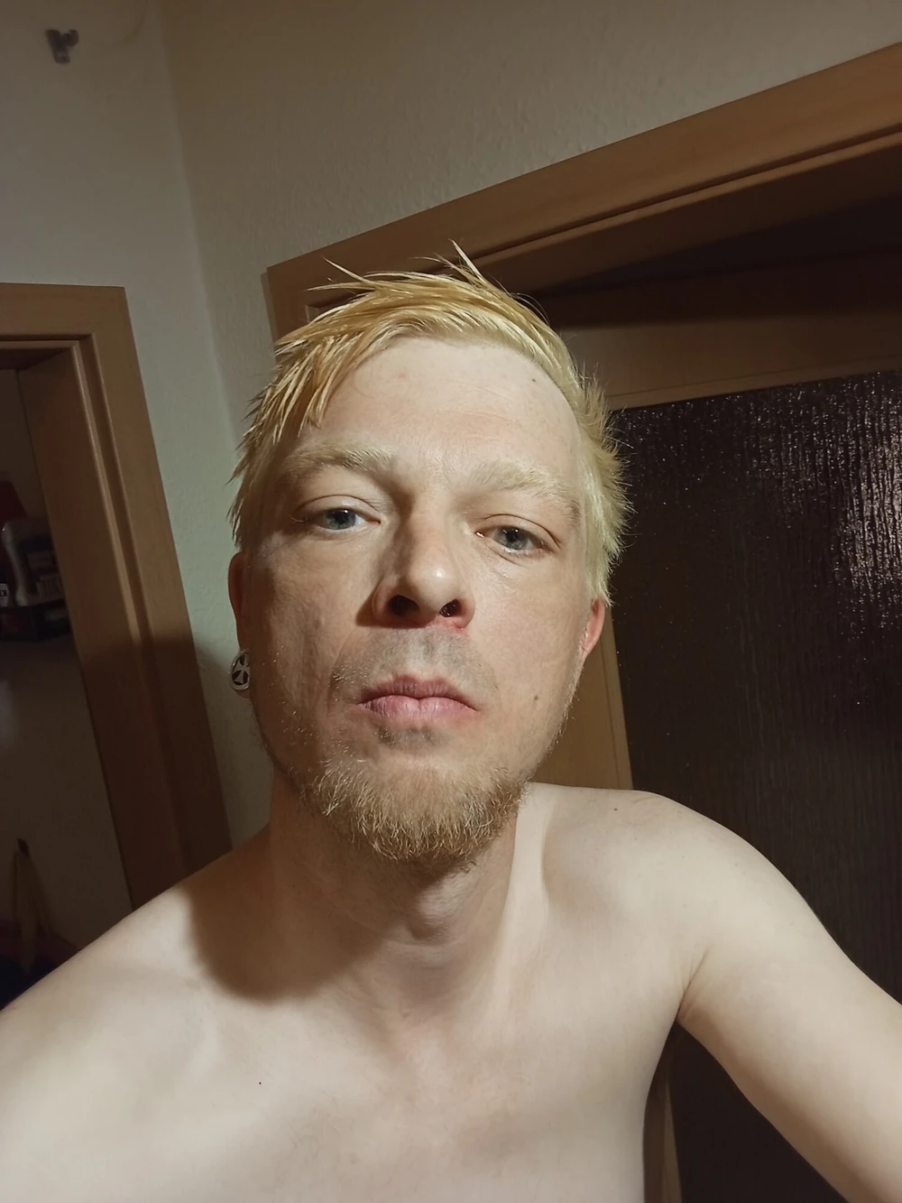 Naked with big and great cock in the bathroom