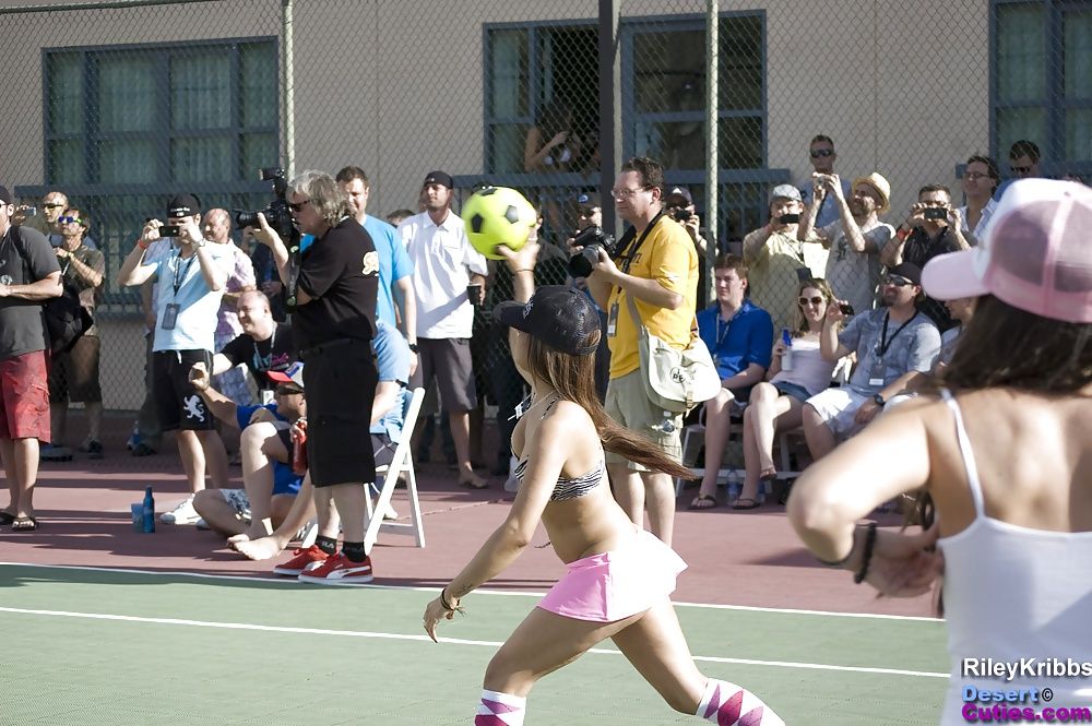 Naked girls playing dodgeball outdoors #47