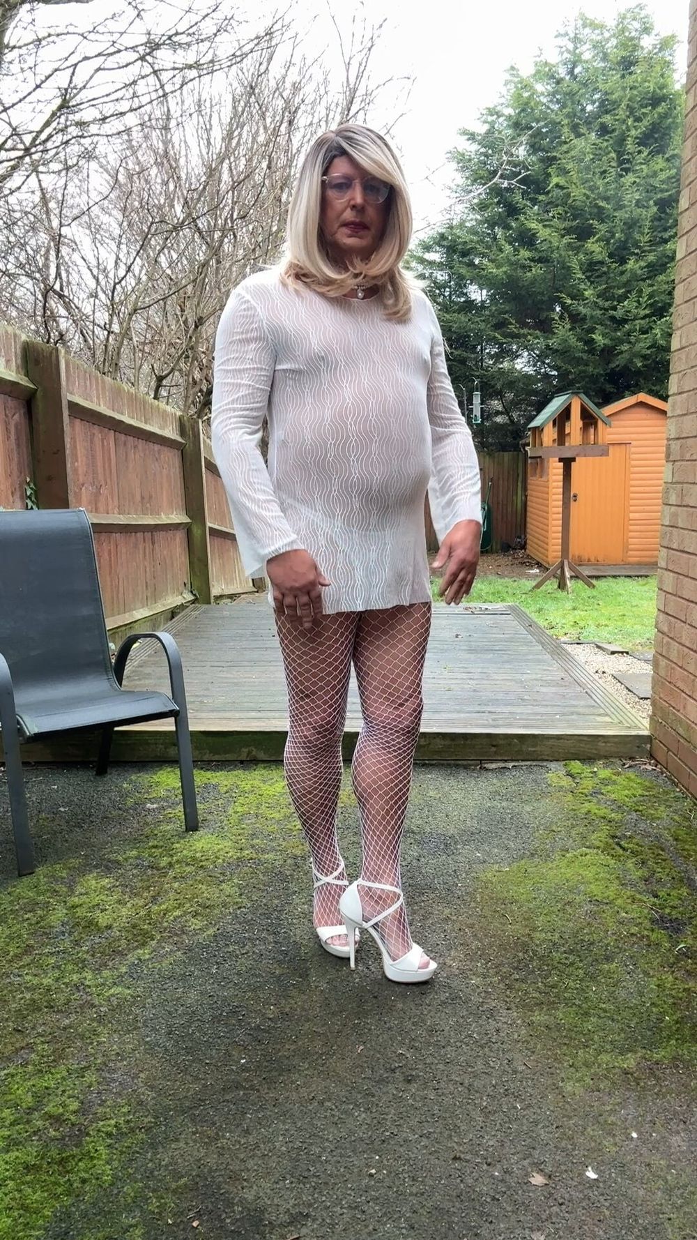 Sexy Crossdresser kellycd2022 in white fishnets fishnets #31