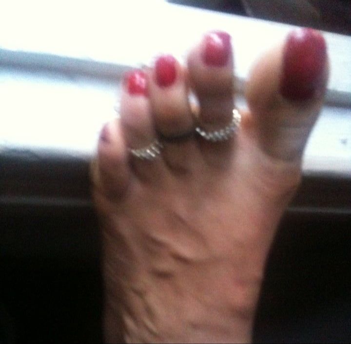 red toenails mix (older, dirty, toe ring, sandals mixed). #30