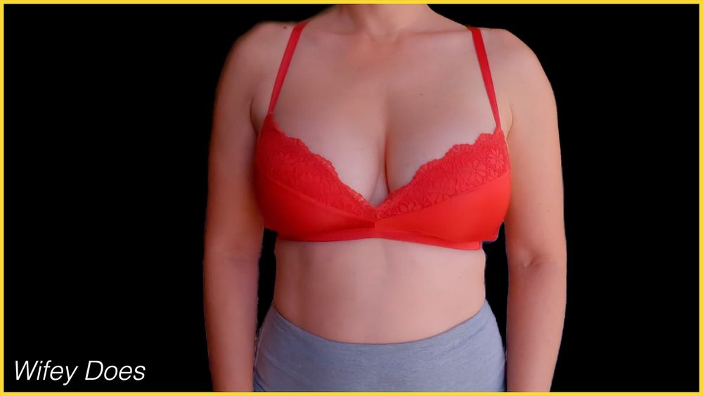 Wifey looks angelic in this red lace bra #4