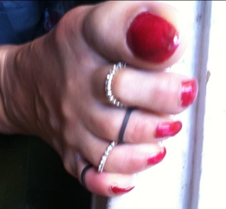 red toenails mix (older, dirty, toe ring, sandals mixed). #57