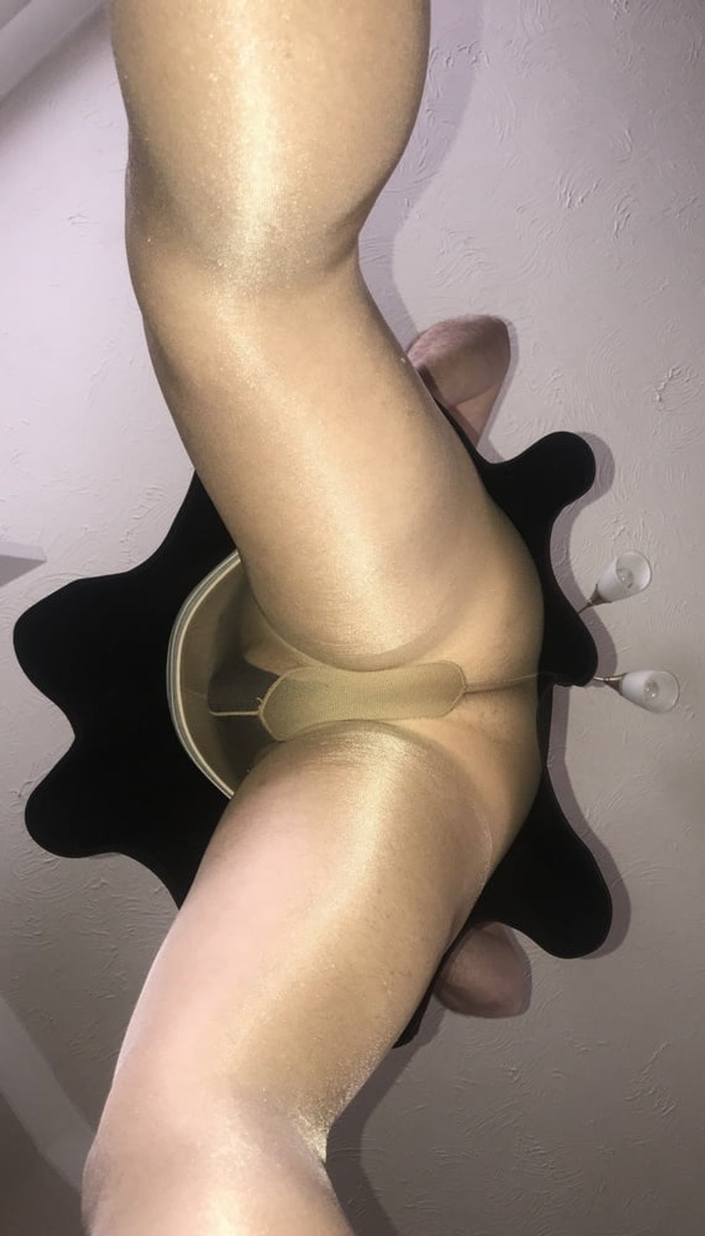 Shiny Glossy Tan pantyhose with boots #54