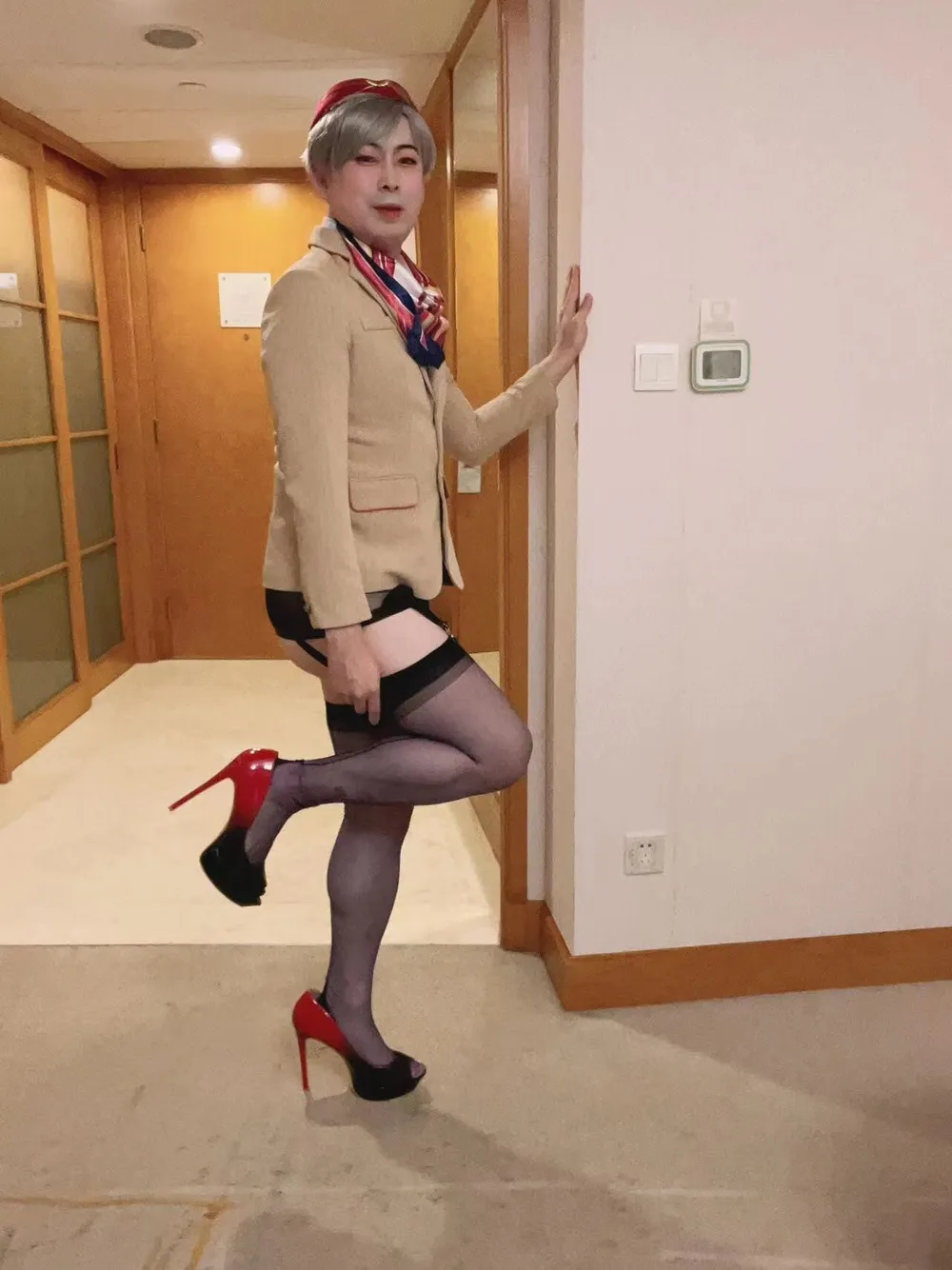 Asian femboy sissy in Emirates Cabin Crew dress(P2) #2