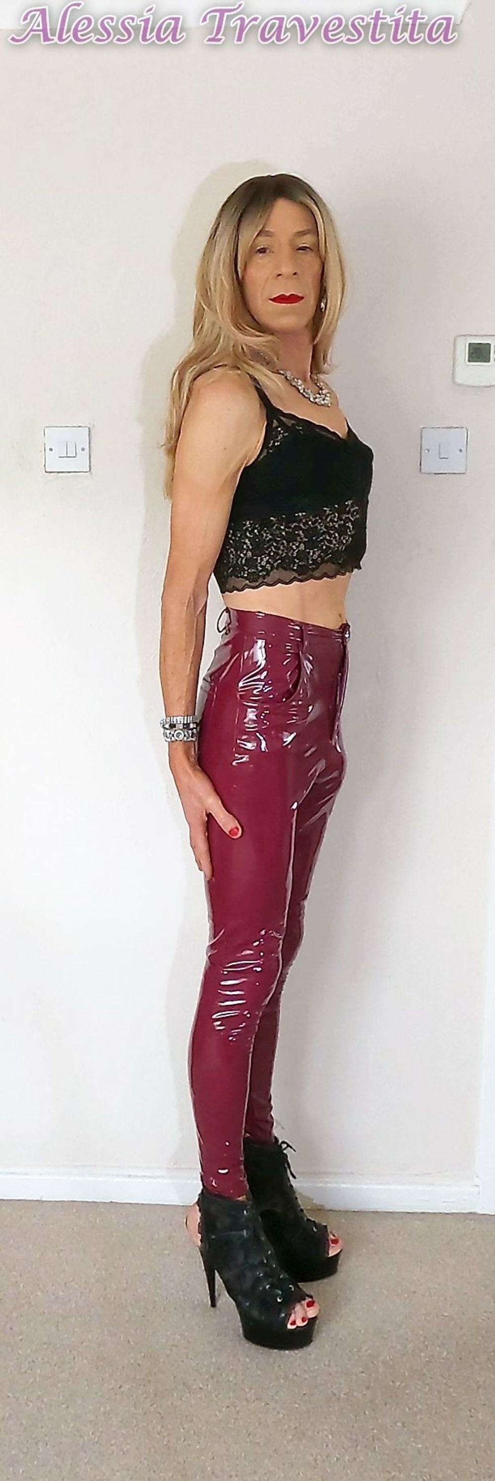 76 Alessia Travestita in Burgundy PVC Jeans #14