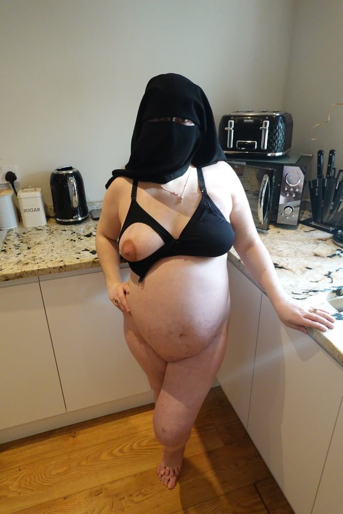 Pregnant Wife in Muslim Niqab and Nursing Bra #32