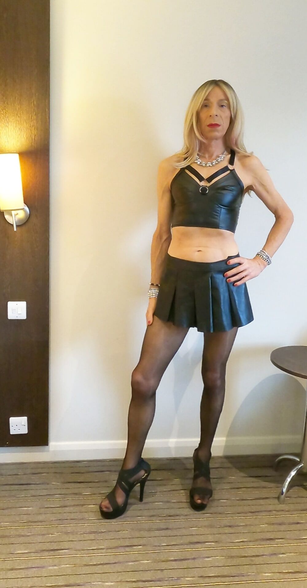 151 Alessia Travestita - Black Leather Miniskirt #43