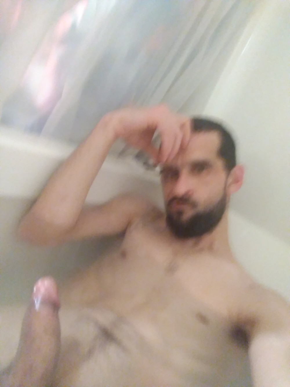 Solo dude stroking big cock in the bath #2