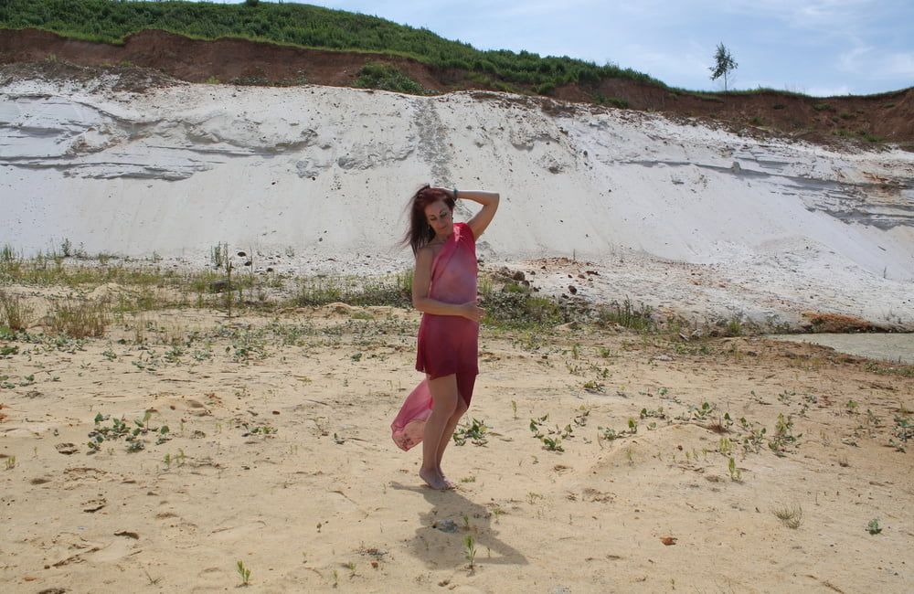 Red Shawl on White sand #31