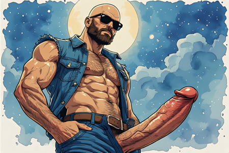Beach Hunk Big Cock Art (AI)