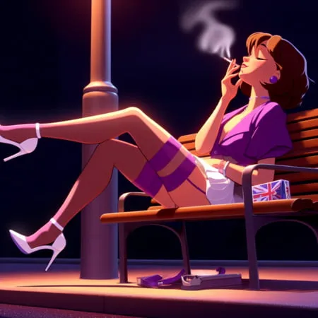 purple stockings smoking         