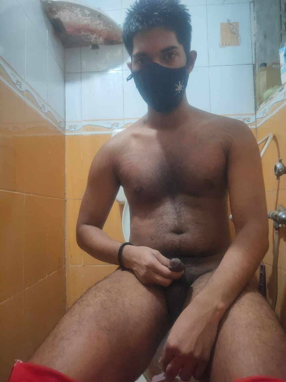 Nude Young Boy In Toilet Showing His Muscles &amp; Penis #7