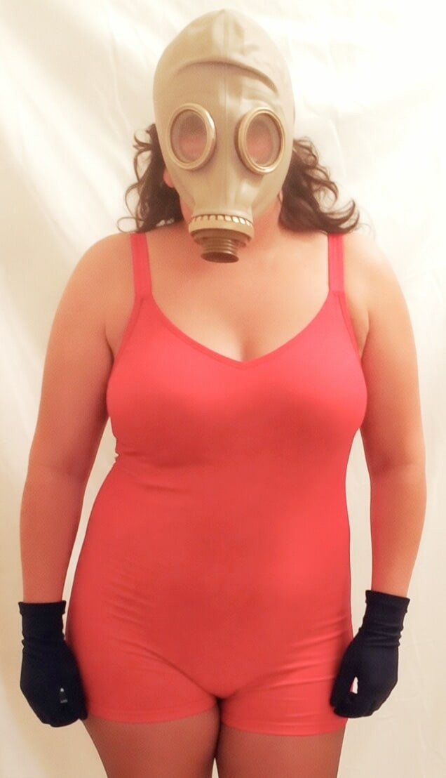Laura in a gas mask
