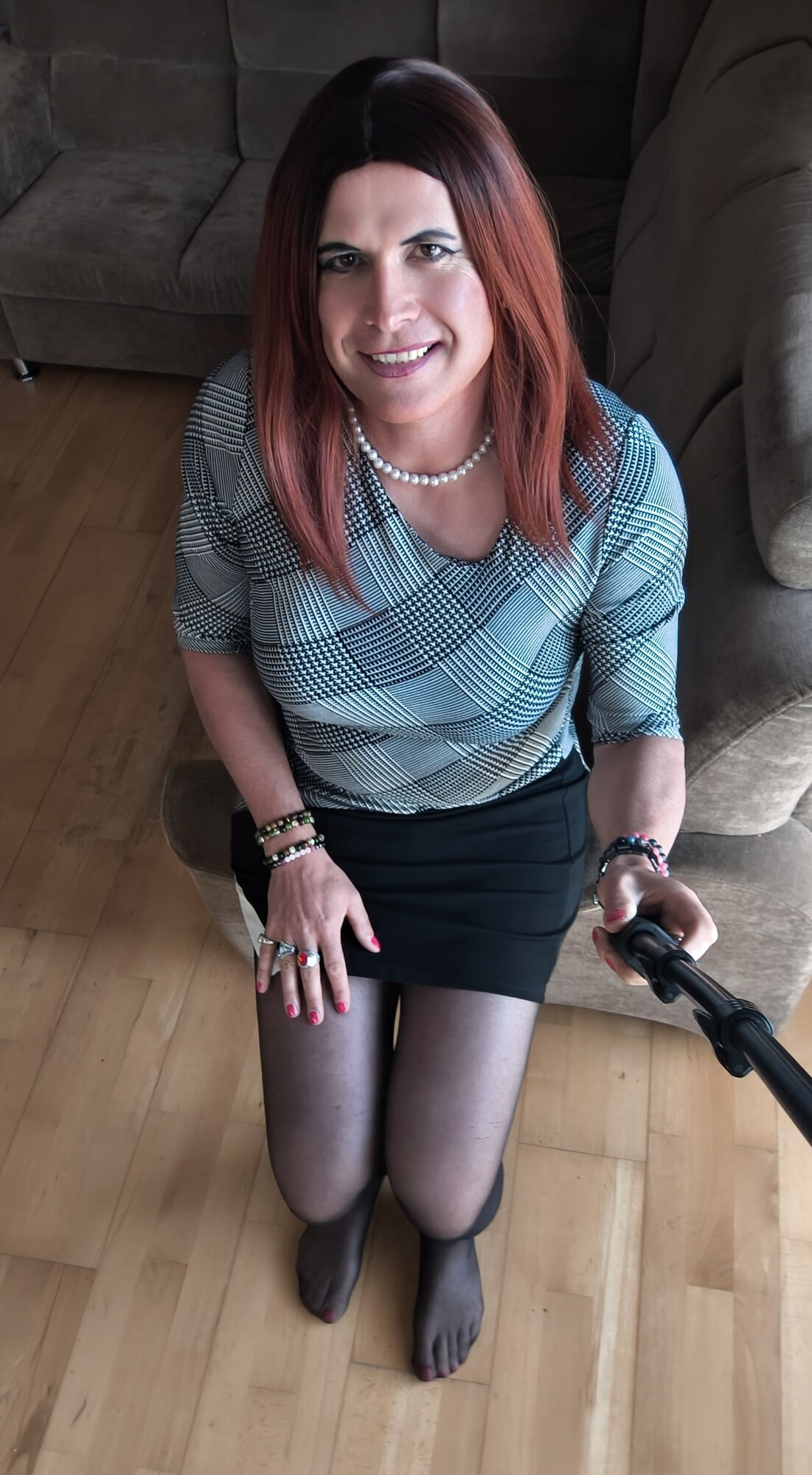Black pantyhose and lovely short dress #4