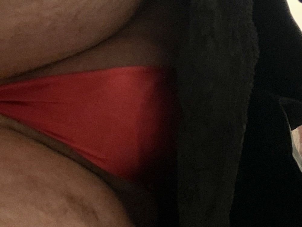 Red thong and black skirt