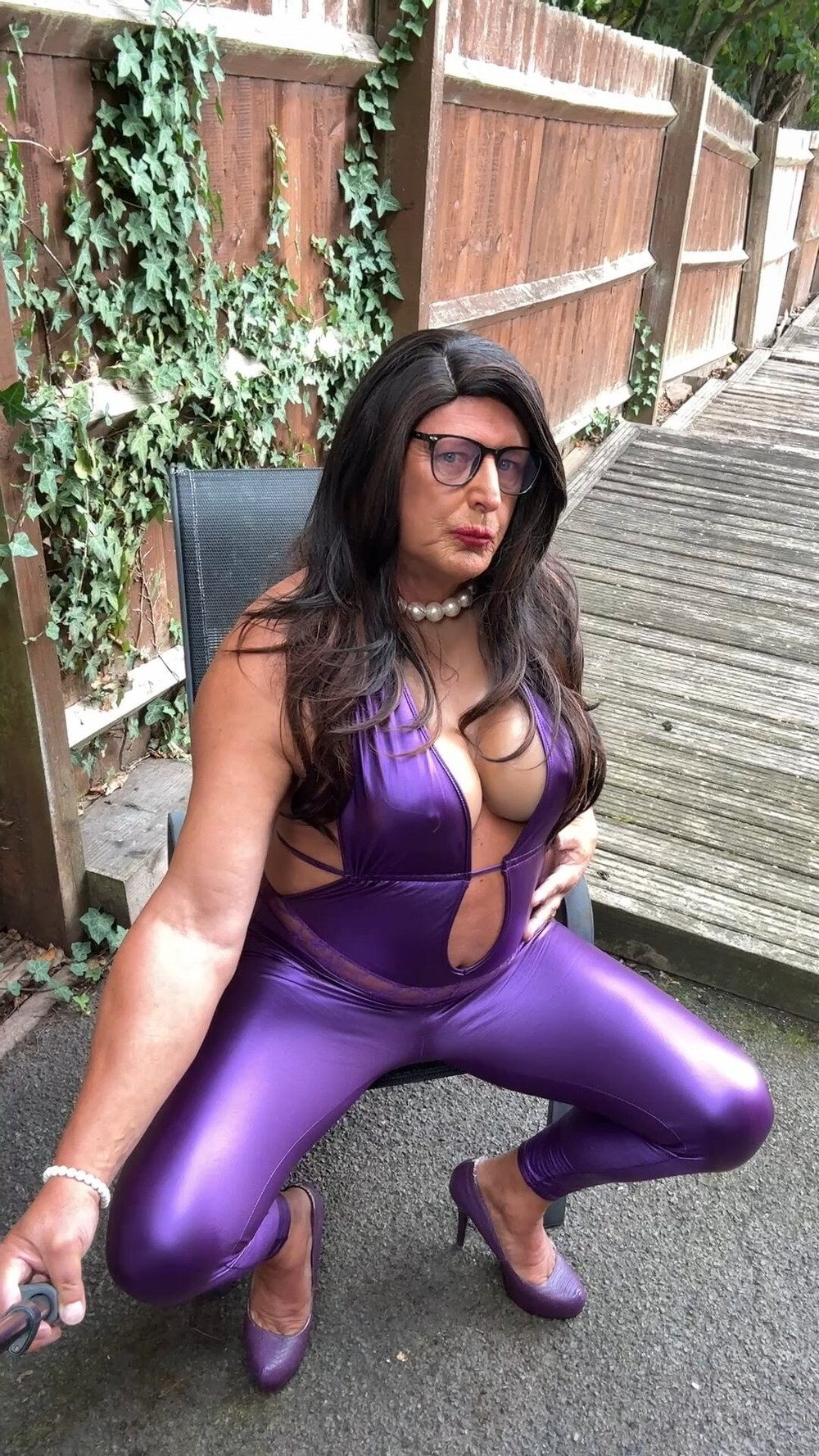 Sexy Crossdresser kellycd2022 in purple pvc catsuit and heel #9