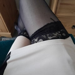 Grey Dress Black Stockings Suspenders