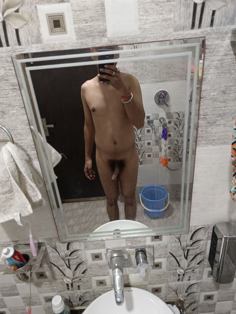 Nude boy having fun in bathroom  #3