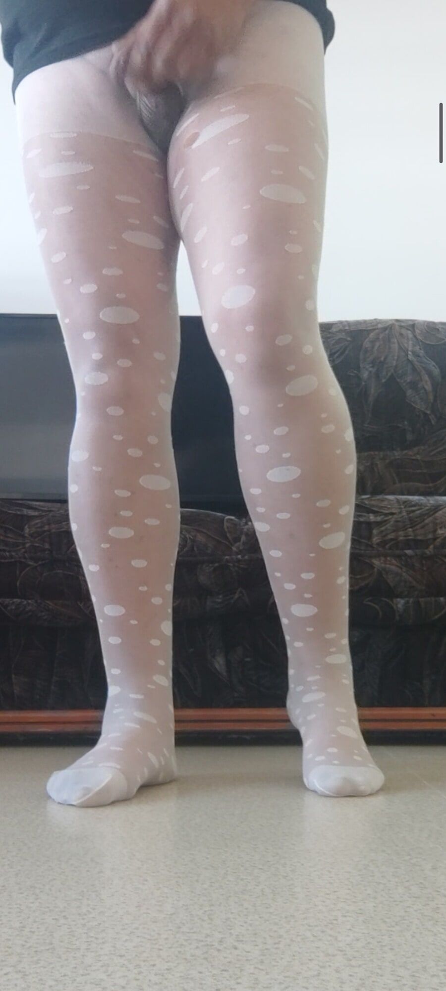 Polka dots white pantyhose #8