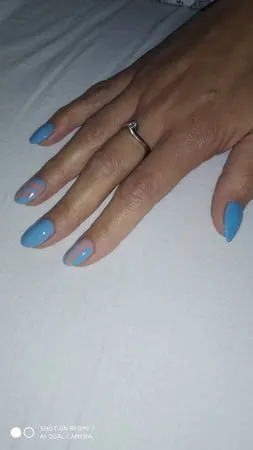 wife shows new nails on dildo and tits         