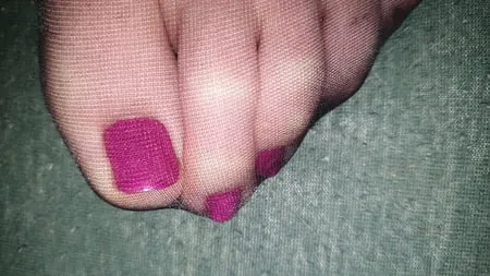 purple toenails nylon cum         