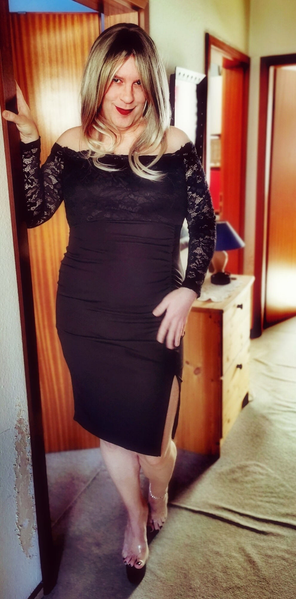 Curvy Evening Dress With Lace And Open Shoulder Cut #19