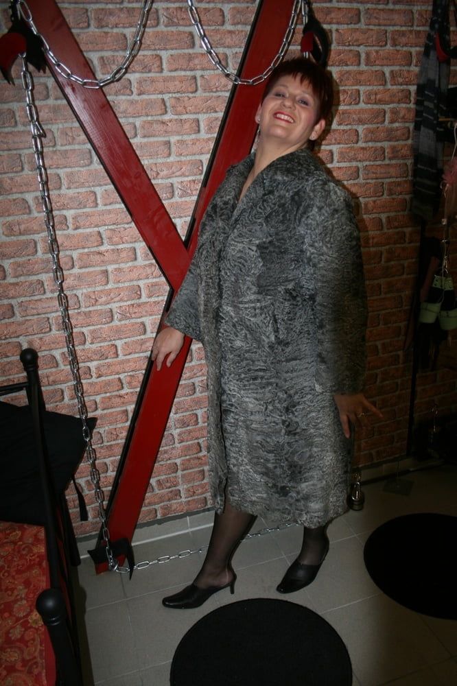Posing in a gray fur coat #22