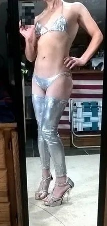 Beautiful White Sissy CD Trap Posing With Mirror