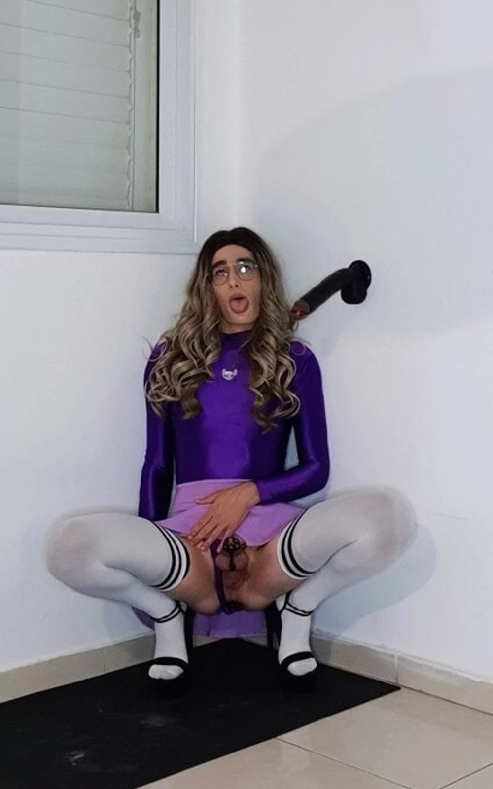 Sissy in purple spandex 