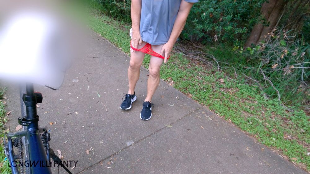 Straight guys rides bike in skirt and no panties #5