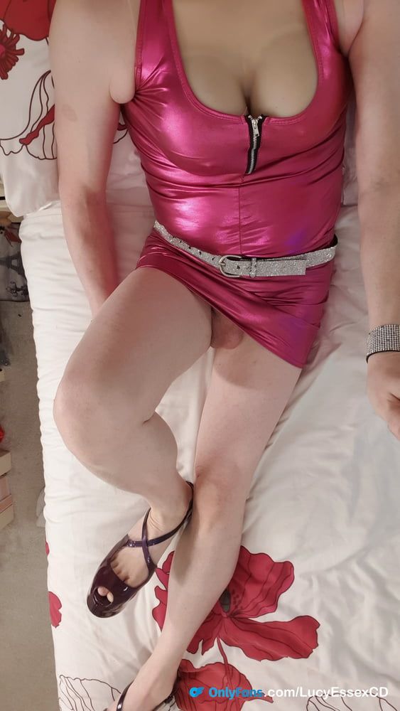 Big Cock TGirl Slut Lucy in Metallic Pink Mini Dress #2