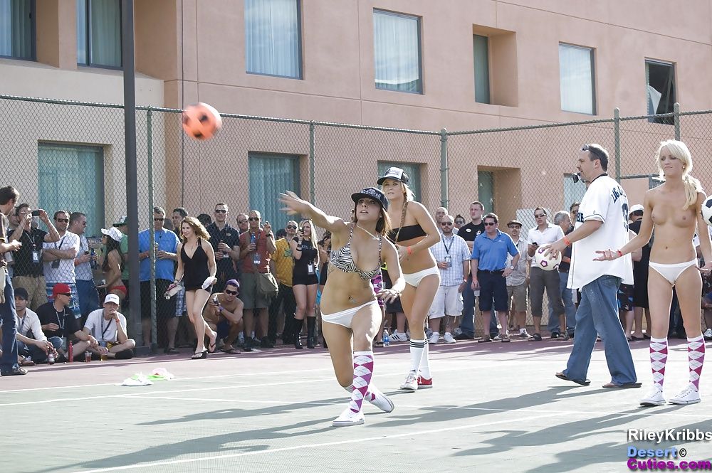 Naked girls playing dodgeball outdoors #20