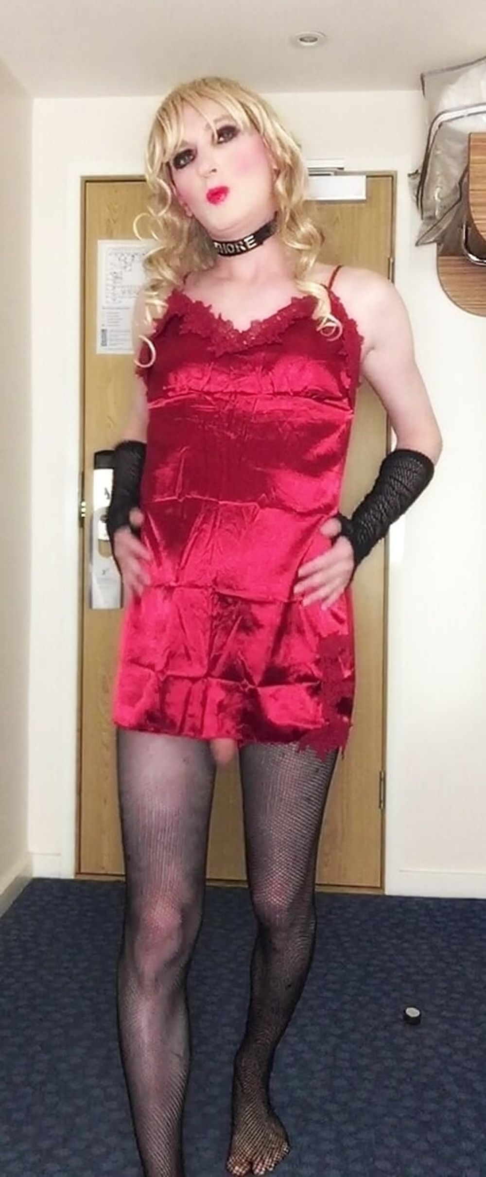 Skanky sissy in red dress #8