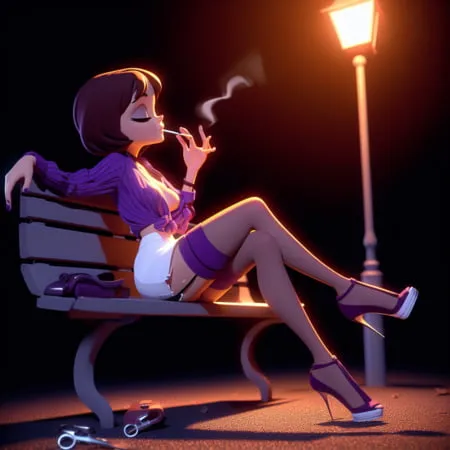 purple stockings smoking         