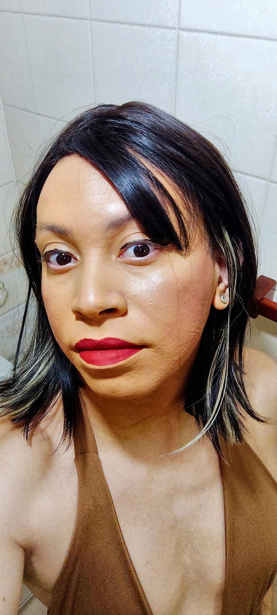 Crossdresser in brown top #7