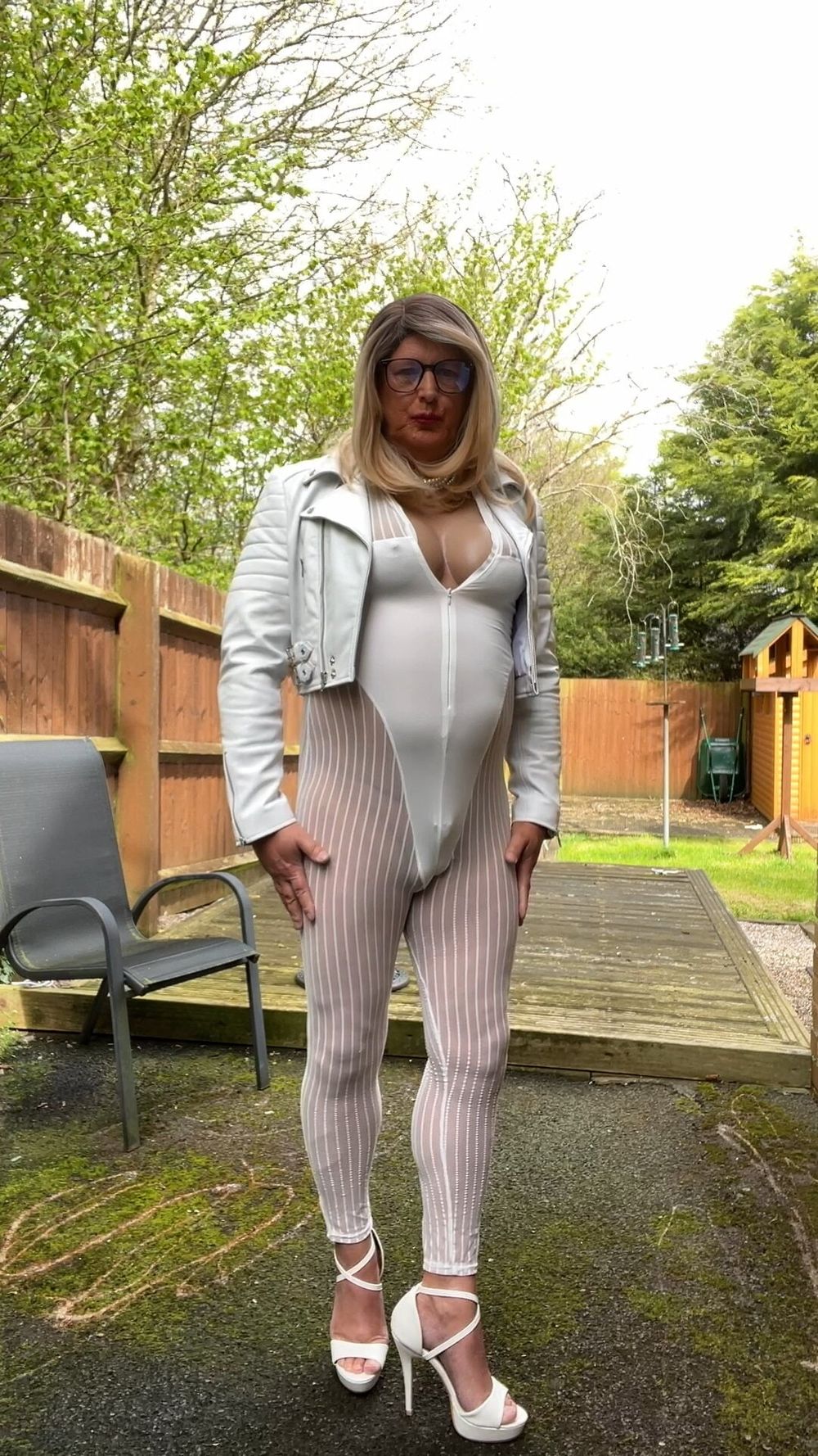 Amateur crossdresser Kellycd2022 sexy Milton white catsuit  #33