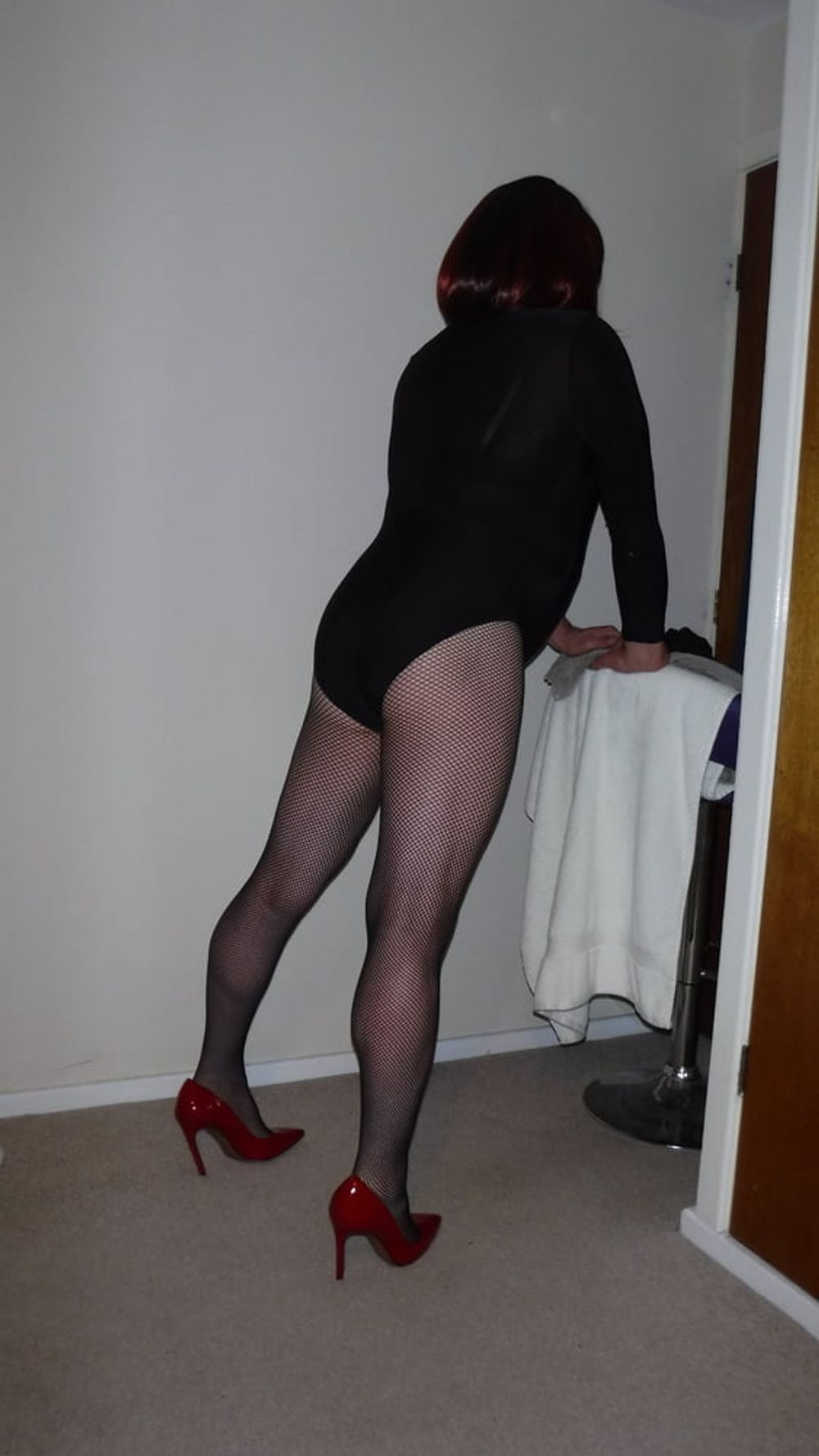 SISSY ROSIE IN FISHNET, RED HEELS AND BODYSUIT #19