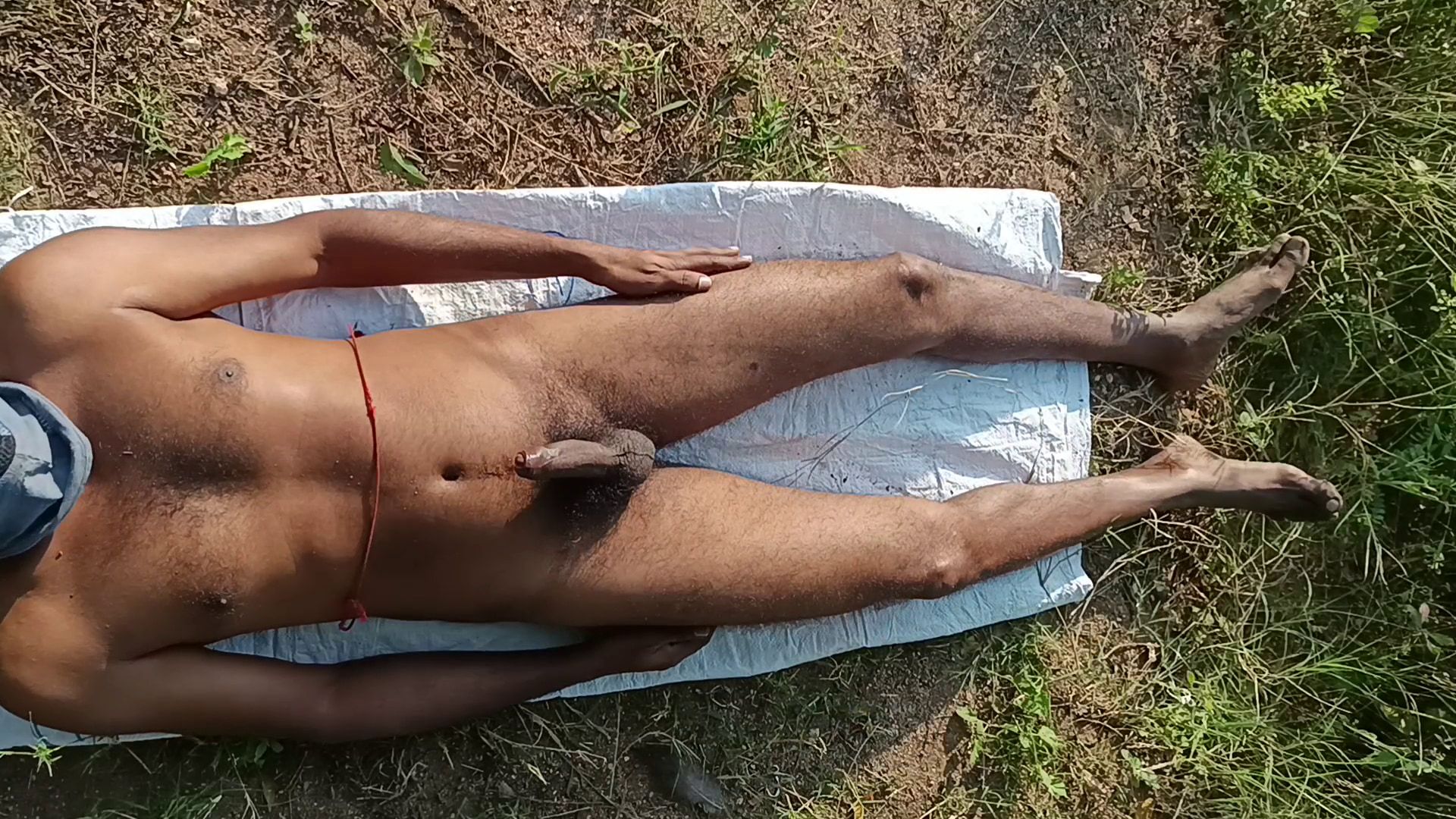 Very Sexy Indian Man Cumshot at Outdoor Field, Top View, Aer #27