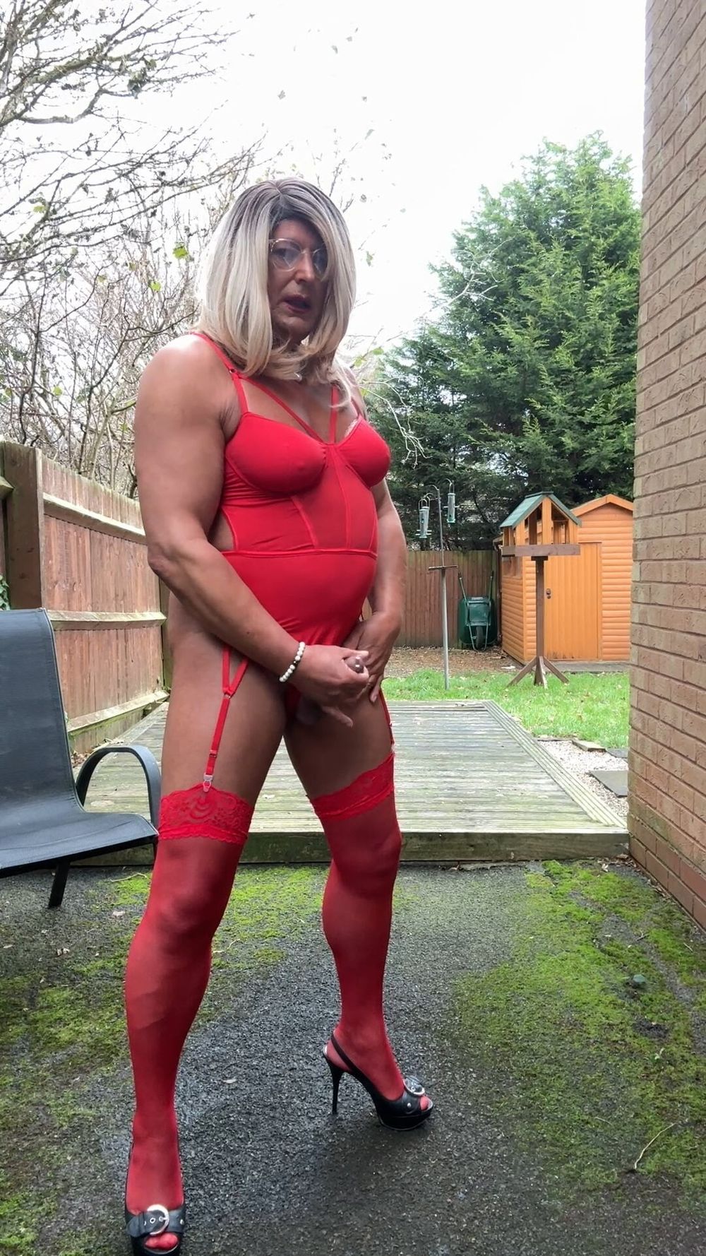 Sexy Crossdresser kellycd2022 in red bodysuit and stockings  #59