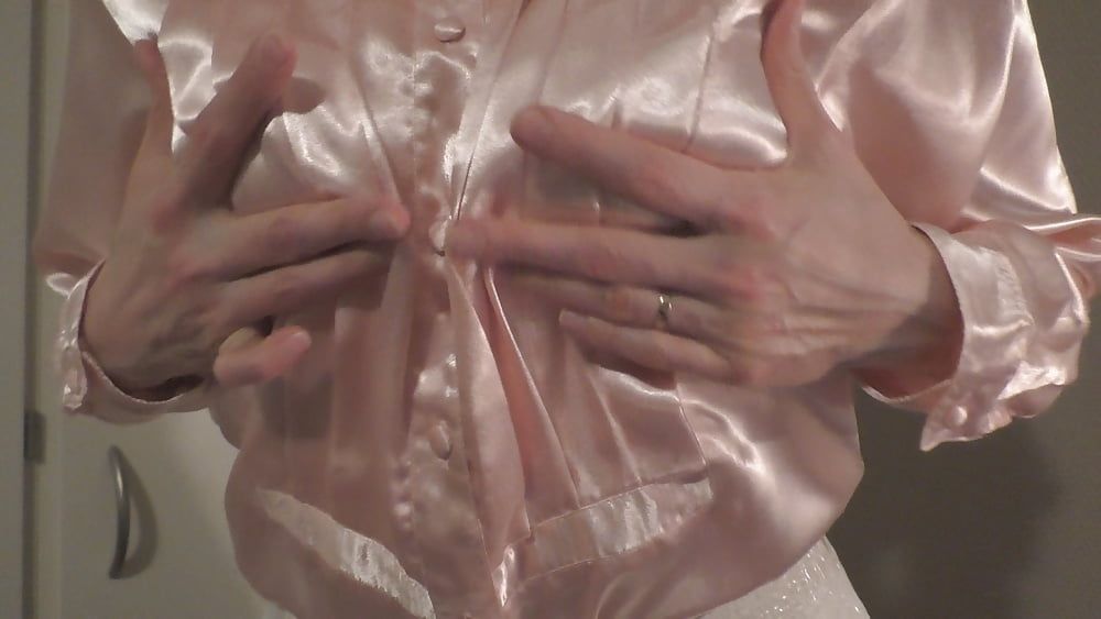 Double satin blouse and satin panty play masturbation #8