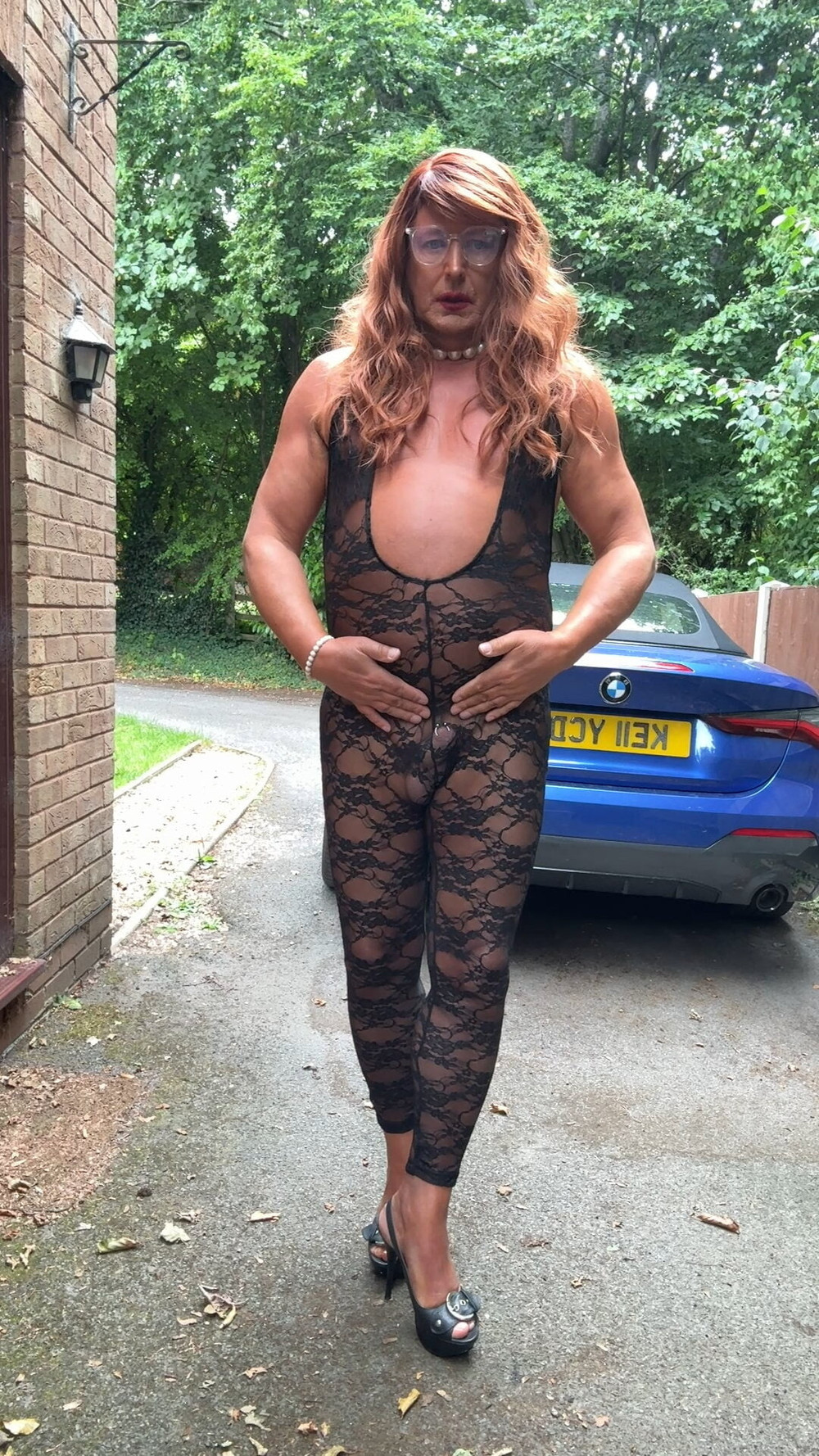Sexy Crossdresser kellycd2022 in black lace catsuit and heel #18