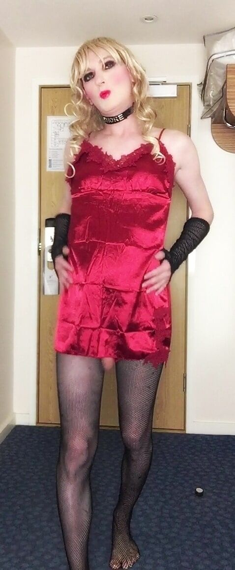 Skanky sissy in red dress #7