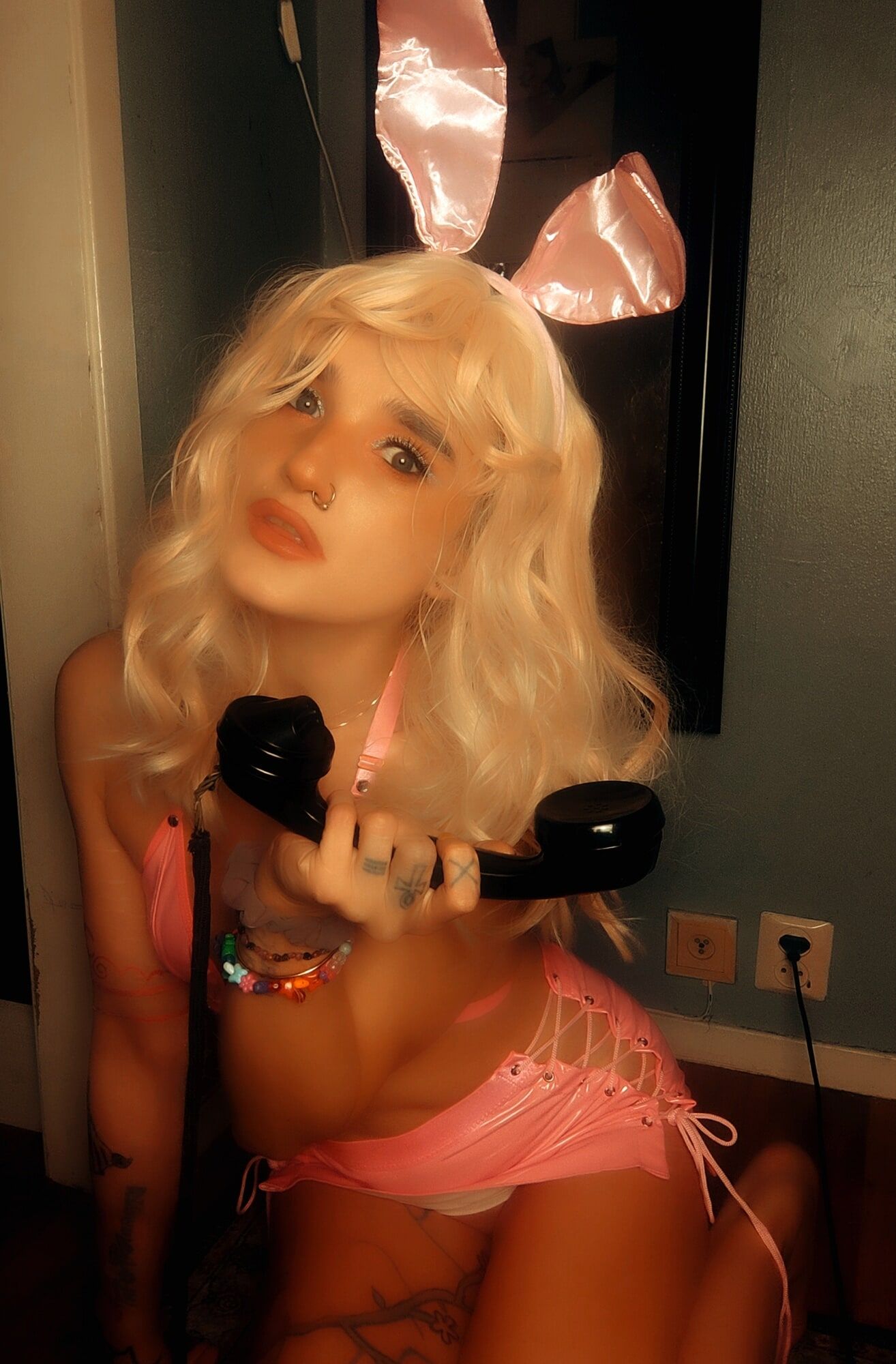 Pink bunny talking on the phone while showing off pussy #54