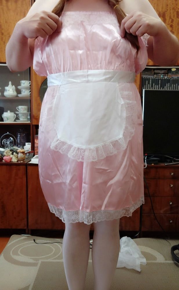 Sissy maid posing in white stockings #30