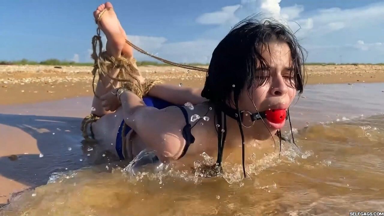 Hogtied And Ball Gagged In Sea Water - Selfgags #33
