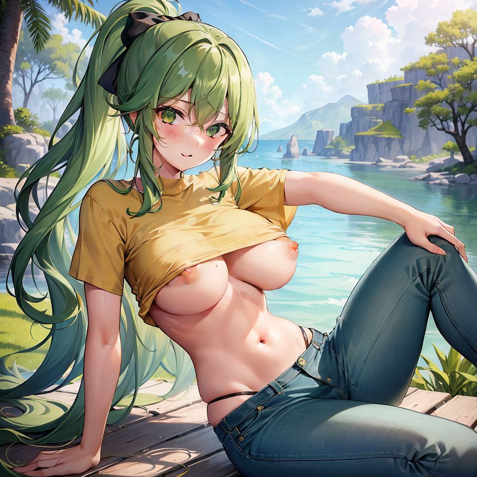 Hentai anime, hot girl with long green hair sends nudes #26