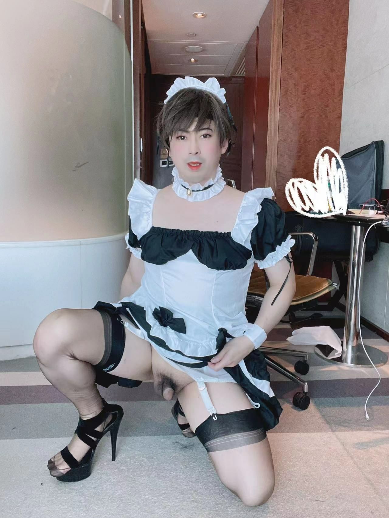Asian sissy in maid dress #7