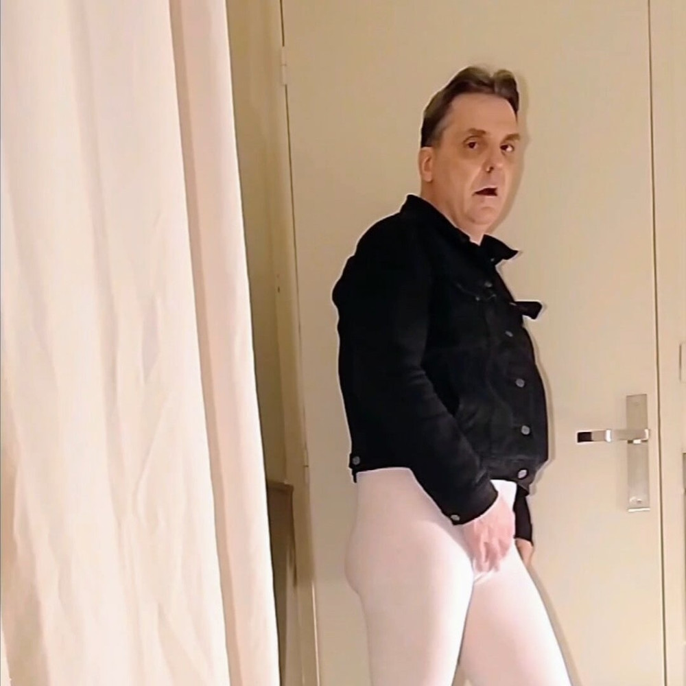 Cock stroking and handjob in white open pantyhose #5